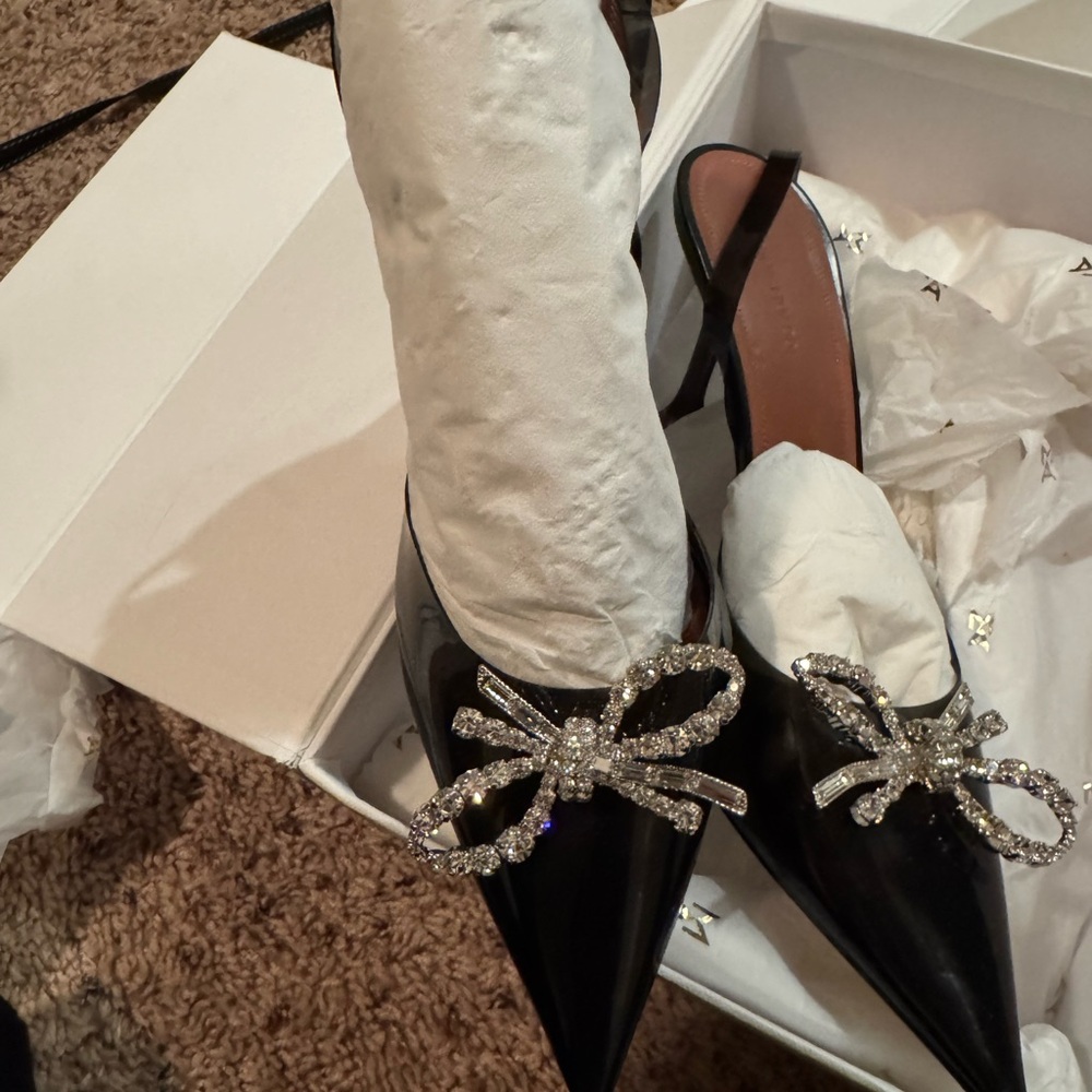 Elegant Black Slingback Heels with Crystal Bow